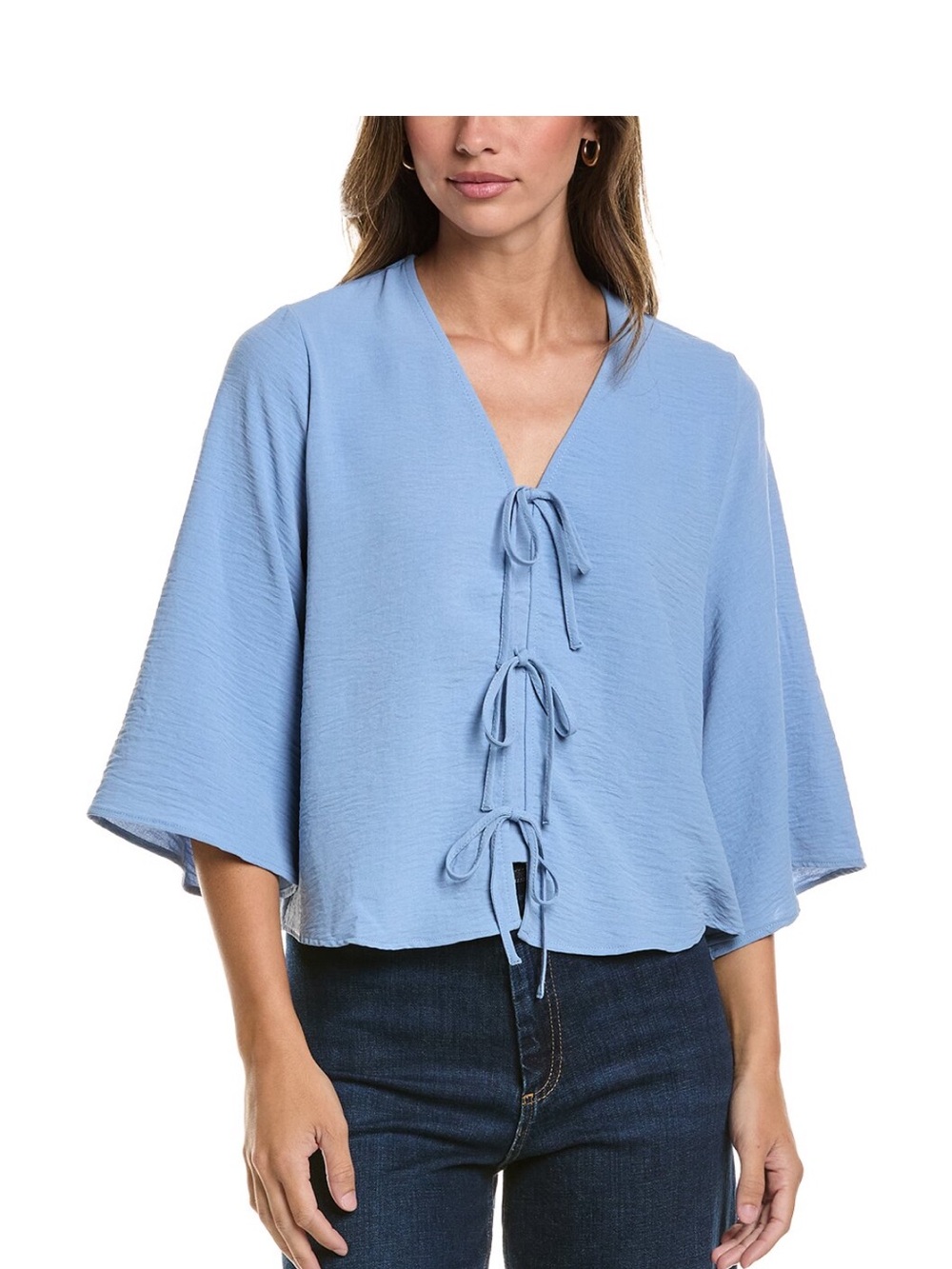 Adrianna Papell Sky Blue Tie-Front V-Neck Blouse NWT